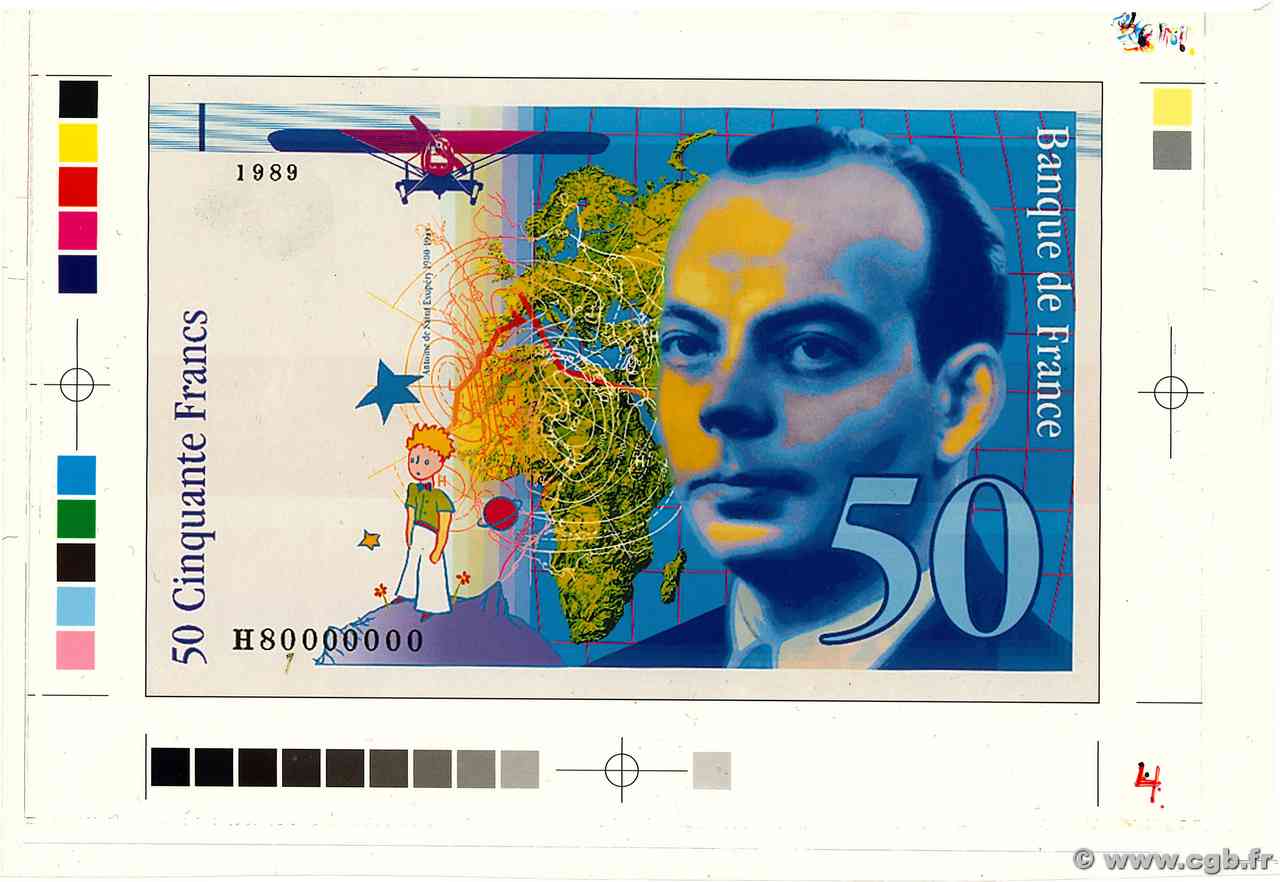 50 Francs SAINT-EXUPÉRY Épreuve FRANCIA  1989 F.- FDC