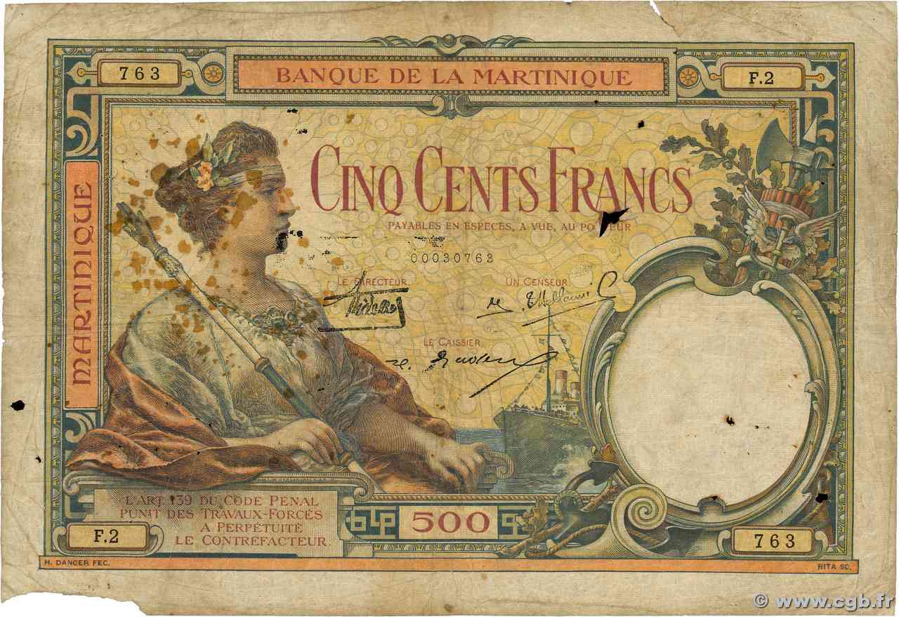 500 Francs MARTINIQUE  1933 P.14 B