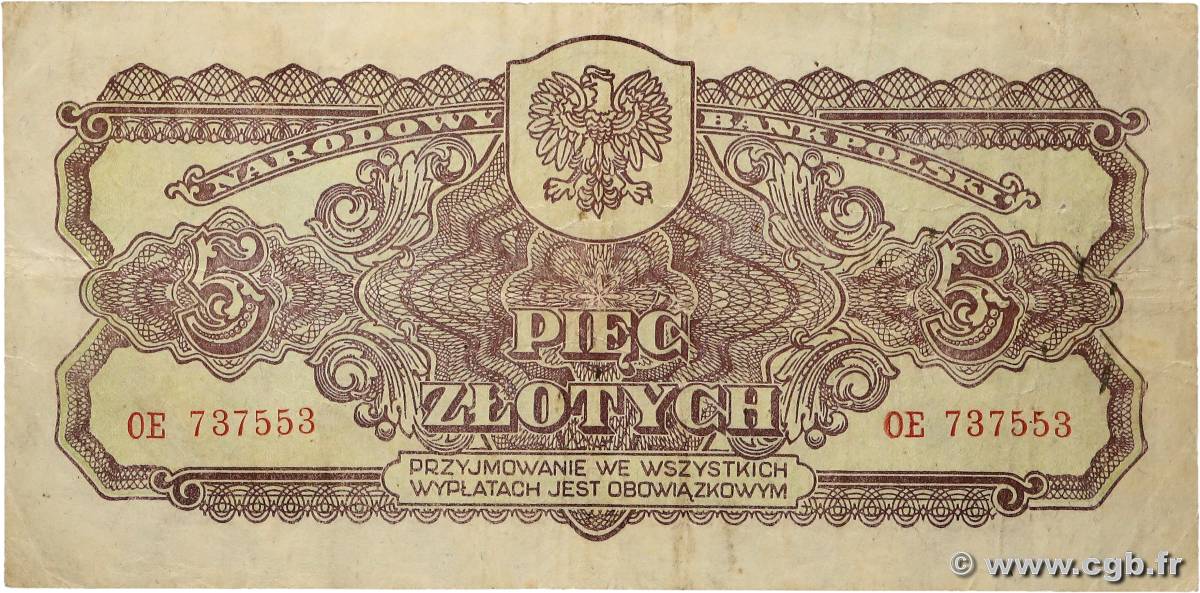 5 Zloty POLOGNE  1944 P.108 TB
