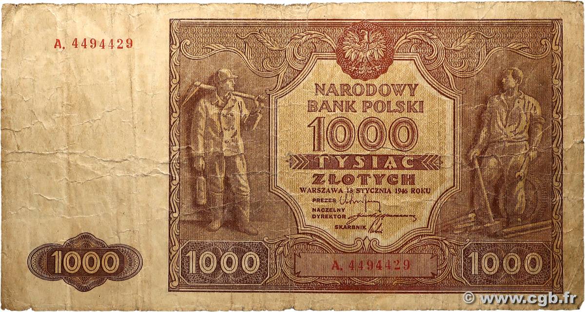 1000 Zlotych POLOGNE  1946 P.122 B