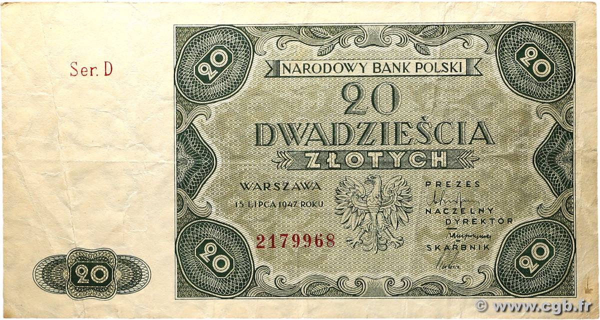 20 Zlotych POLOGNE  1947 P.130 TTB