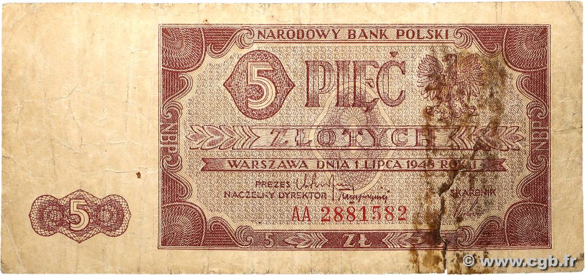 5 Zlotych POLOGNE  1948 P.135 B