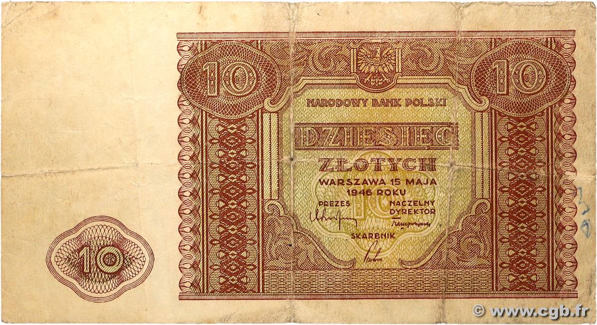 10 Zlotych POLOGNE  1946 P.126 TB