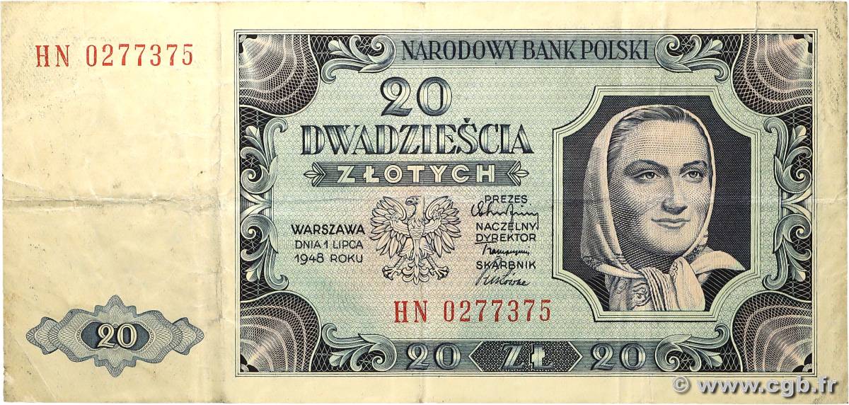 20 Zlotych POLOGNE  1948 P.137 TTB