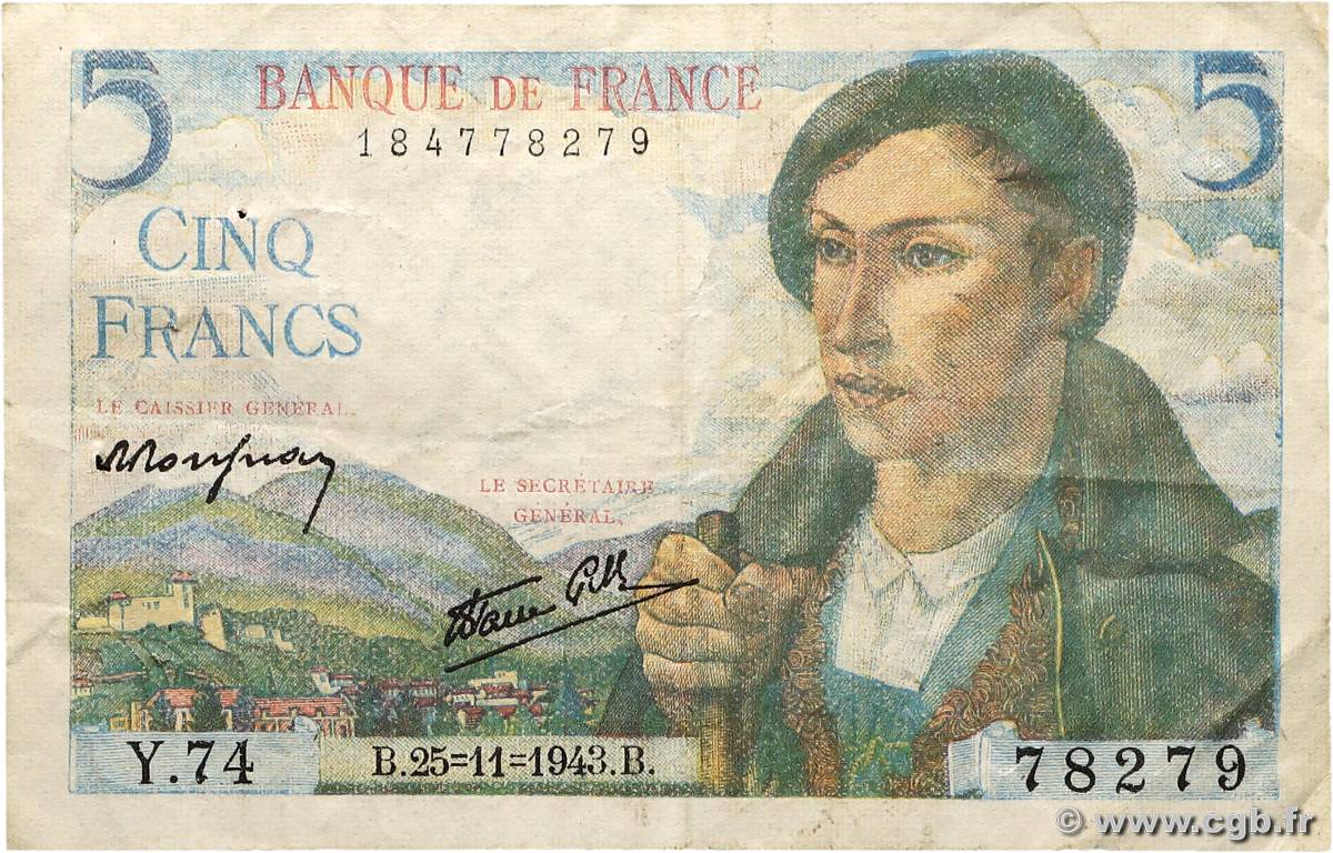 5 Francs BERGER FRANCE  1943 F.05.04 TB+