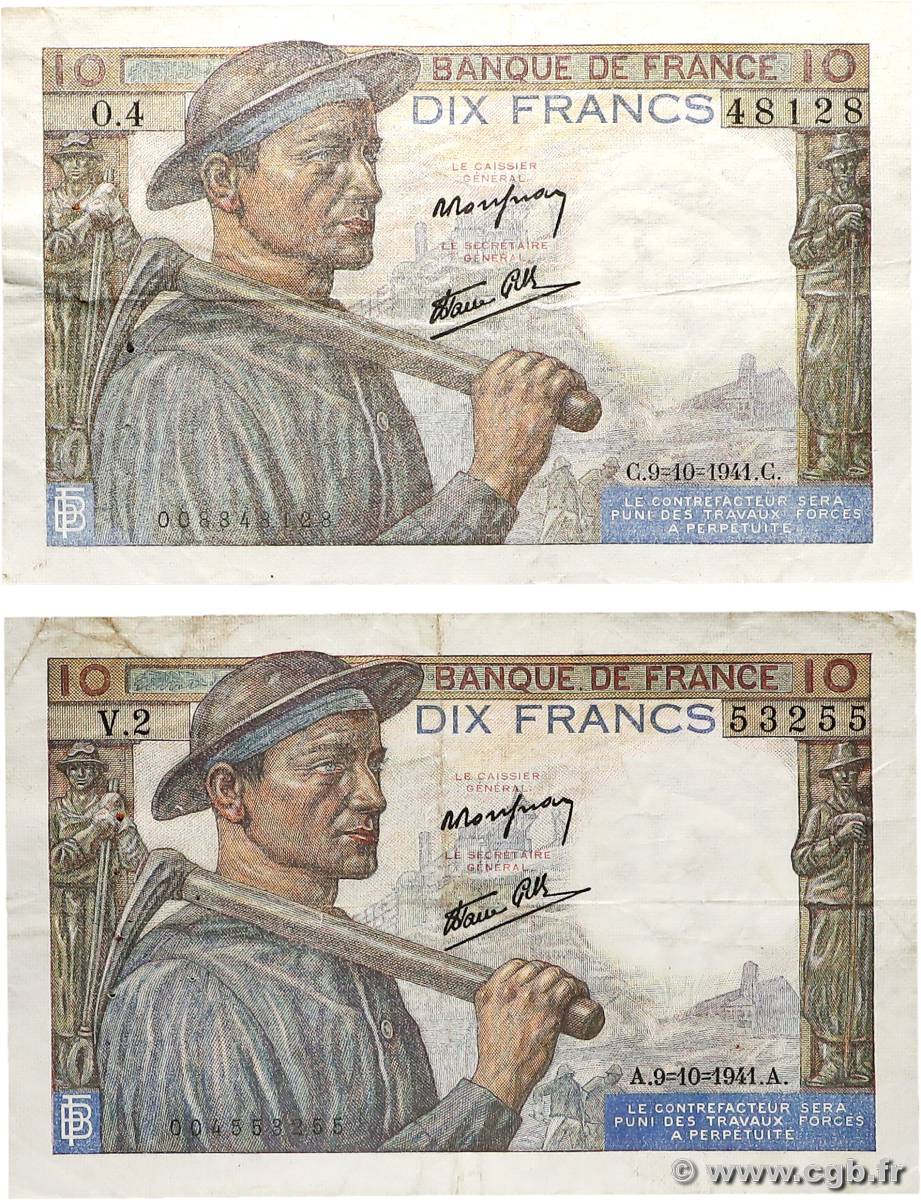 10 Francs MINEUR Lot FRANCE  1941 F.08.02 TTB