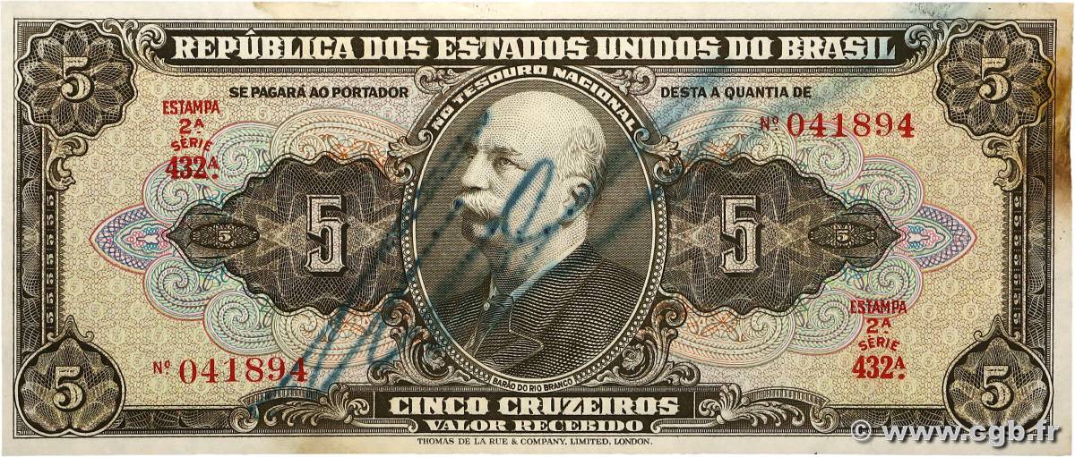 5 Cruzeiros BRASILE  1950 P.142 q.SPL
