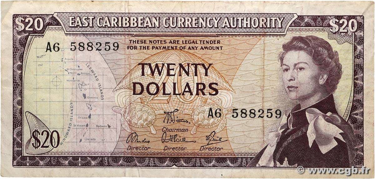 20 Dollars CARAÏBES  1965 P.15e TB+