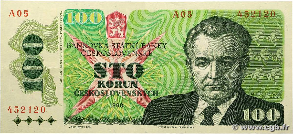 100 Korun TCHÉCOSLOVAQUIE  1989 P.097 SUP