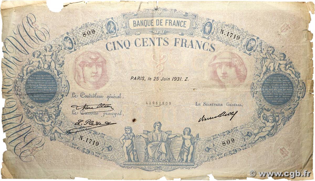500 Francs BLEU ET ROSE FRANCIA  1931 F.30.34 RC