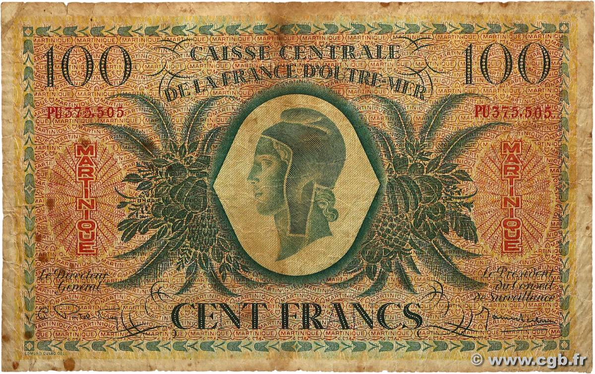 100 Francs MARTINIQUE  1946 p.25 VG