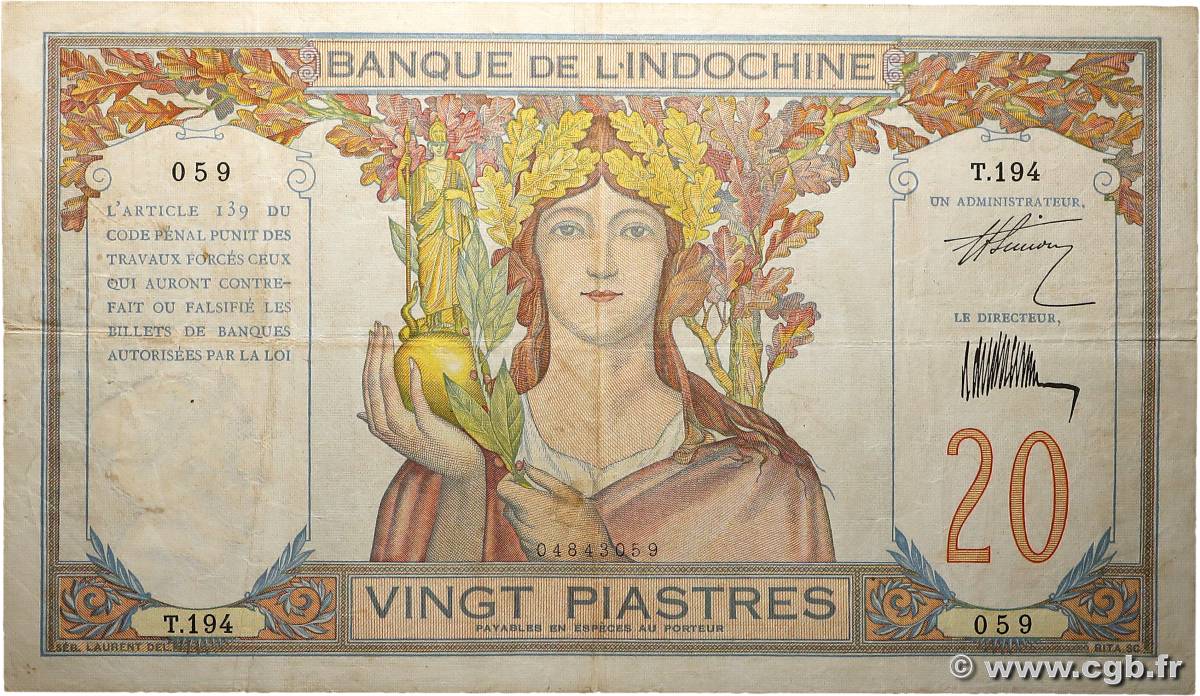 20 Piastres INDOCHINA  1928 P.050 MBC