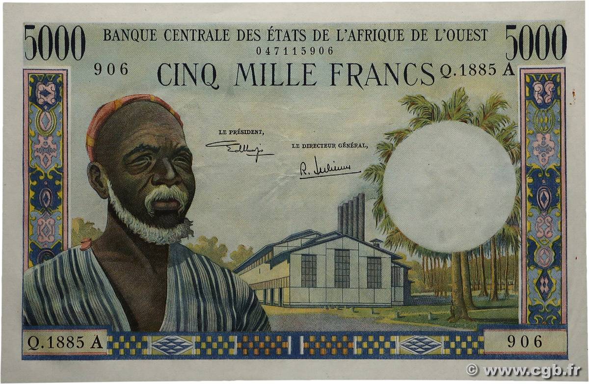 5000 Francs ESTADOS DEL OESTE AFRICANO  1975 P.104Ah EBC+