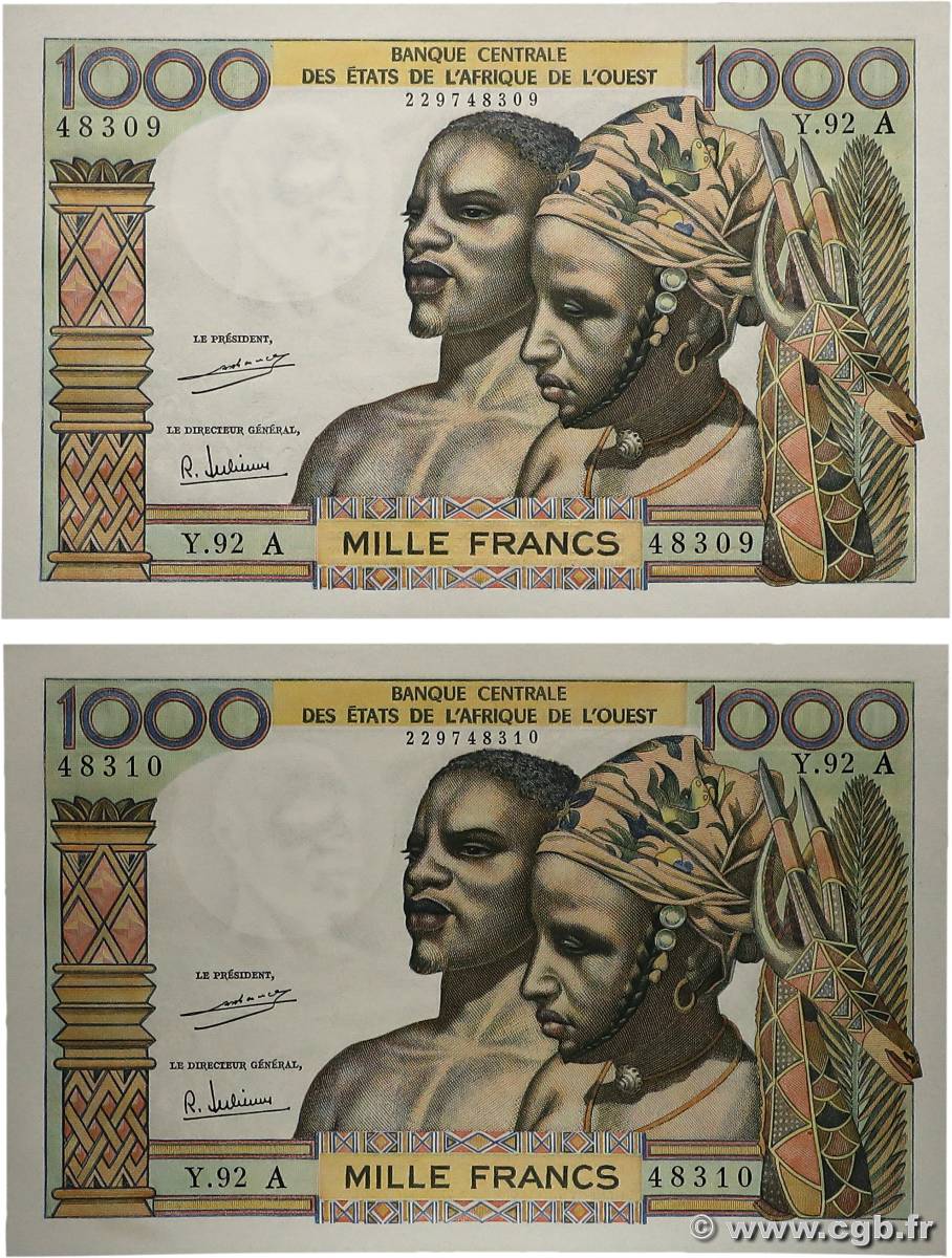 1000 Francs Consécutifs ÉTATS DE L AFRIQUE DE L OUEST  1971 P.103Ah pr.NEUF