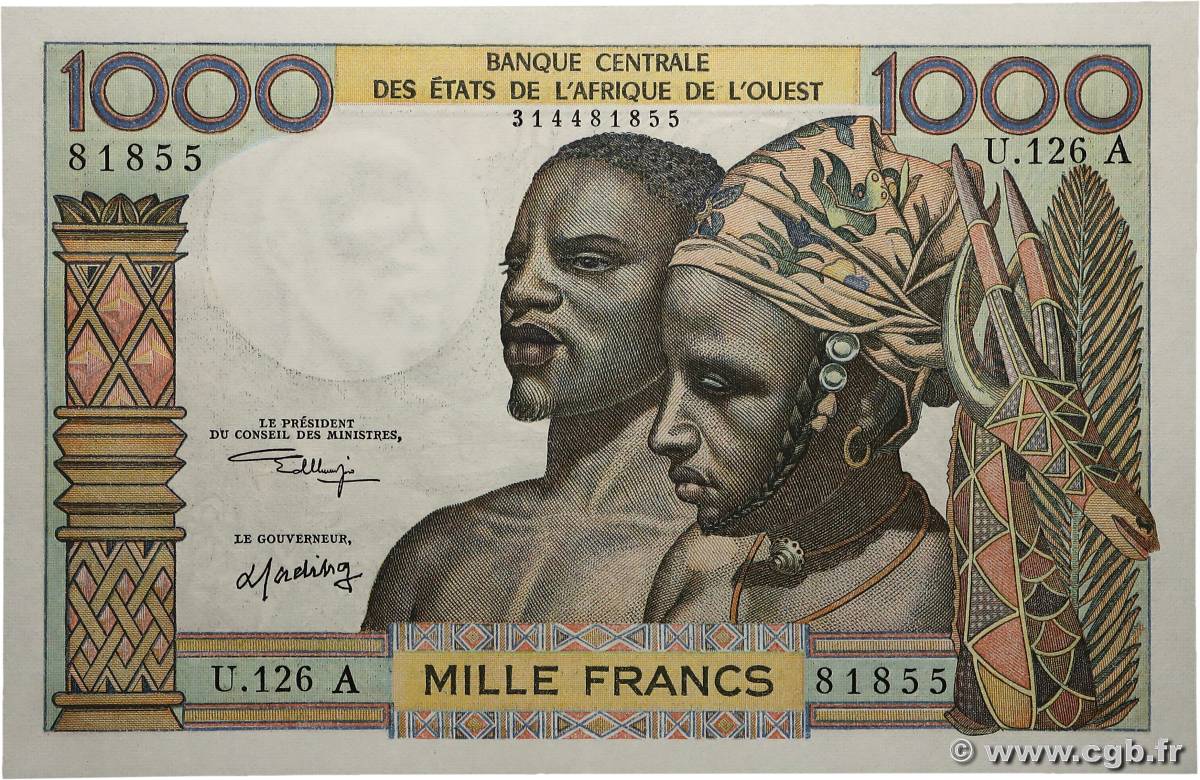 1000 Francs ESTADOS DEL OESTE AFRICANO  1966 P.103Ak SC