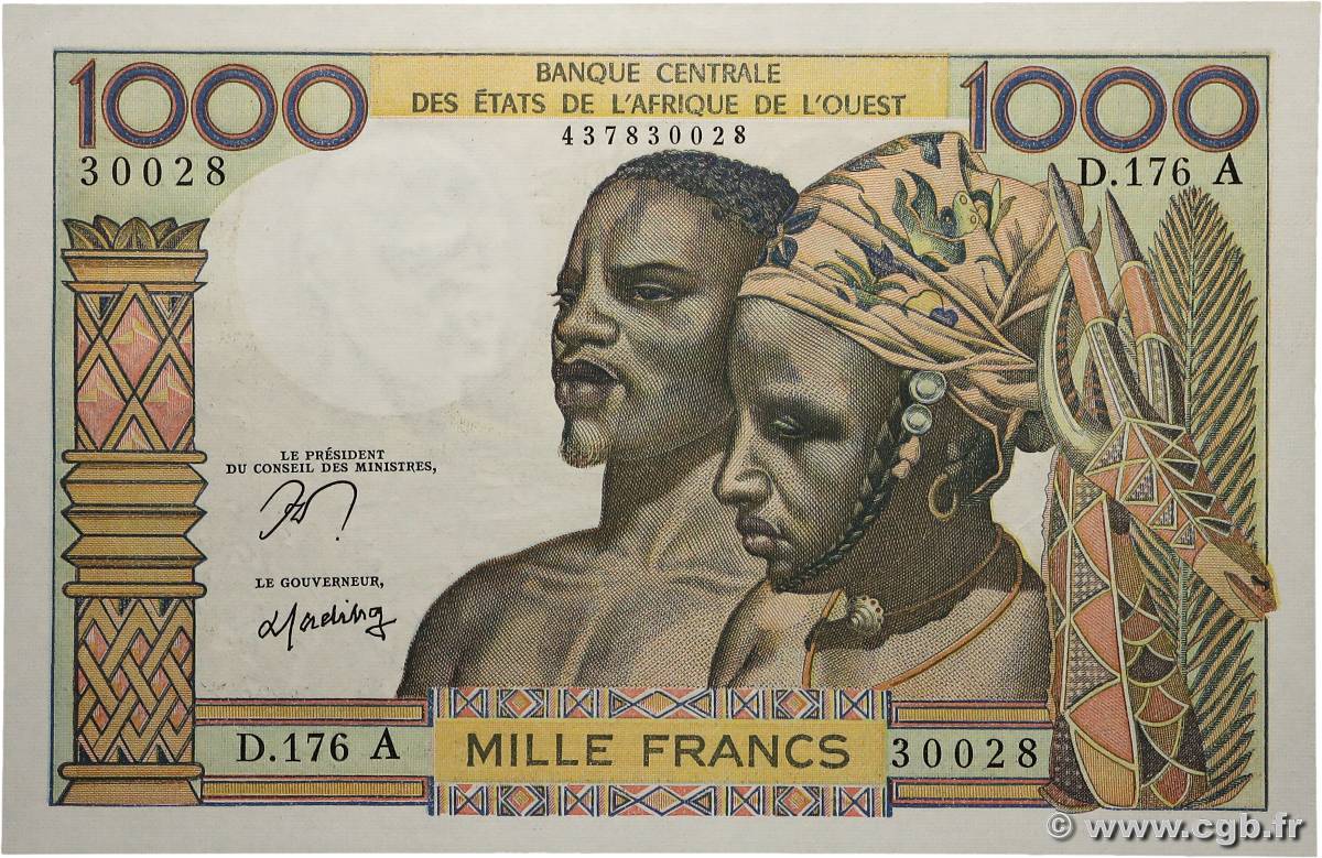 1000 Francs ÉTATS DE L AFRIQUE DE L OUEST  1977 P.103Am pr.NEUF
