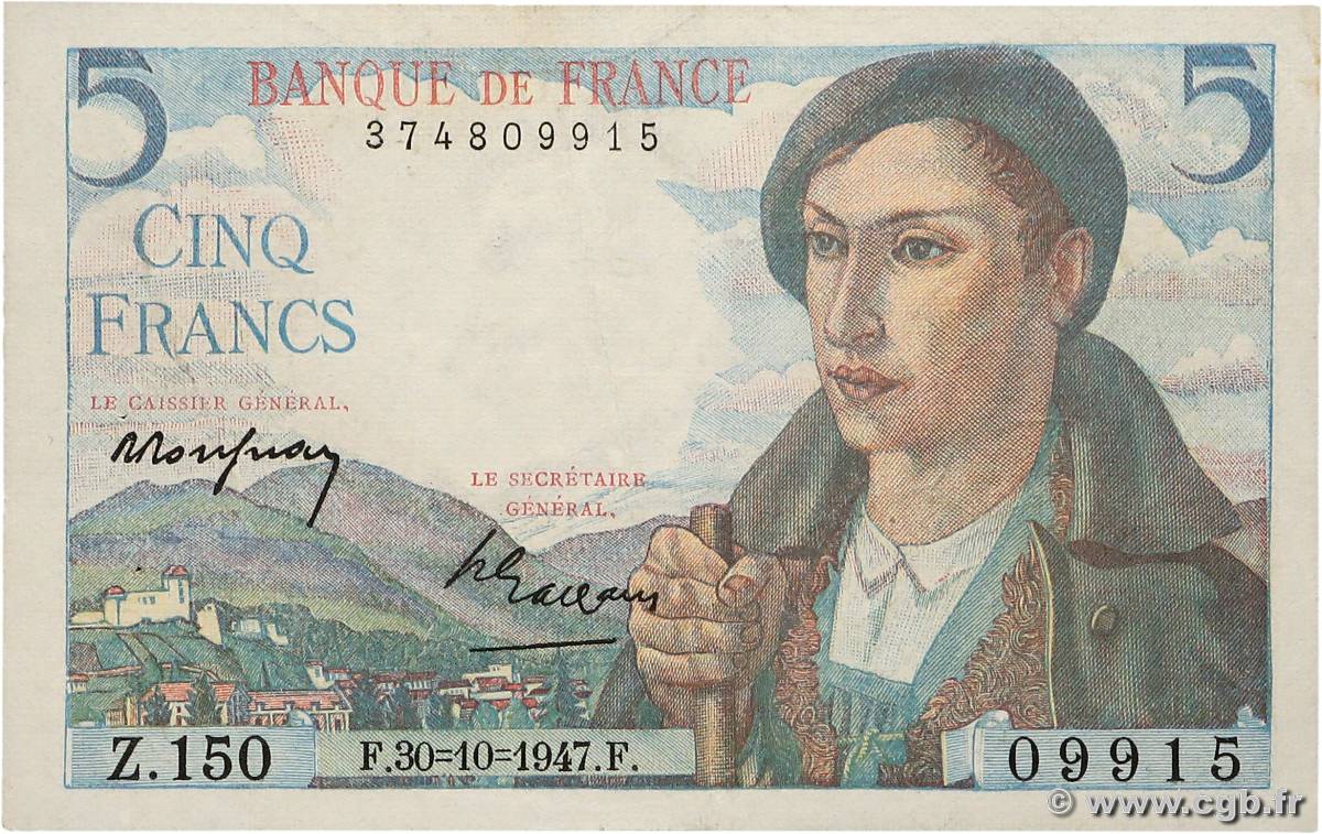 5 Francs BERGER FRANCE  1947 F.05.07 XF