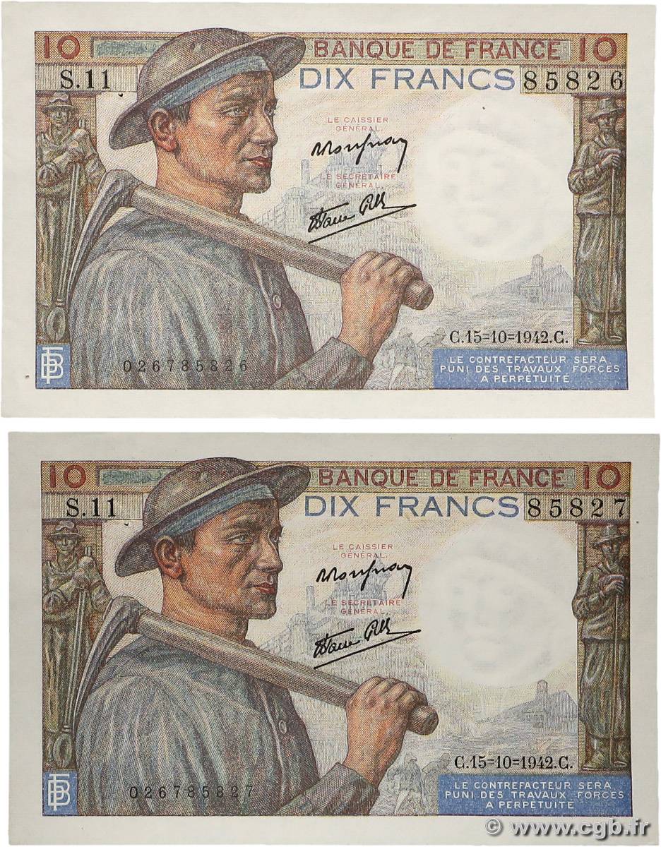 10 Francs MINEUR Consécutifs FRANCIA  1942 F.08.04 AU