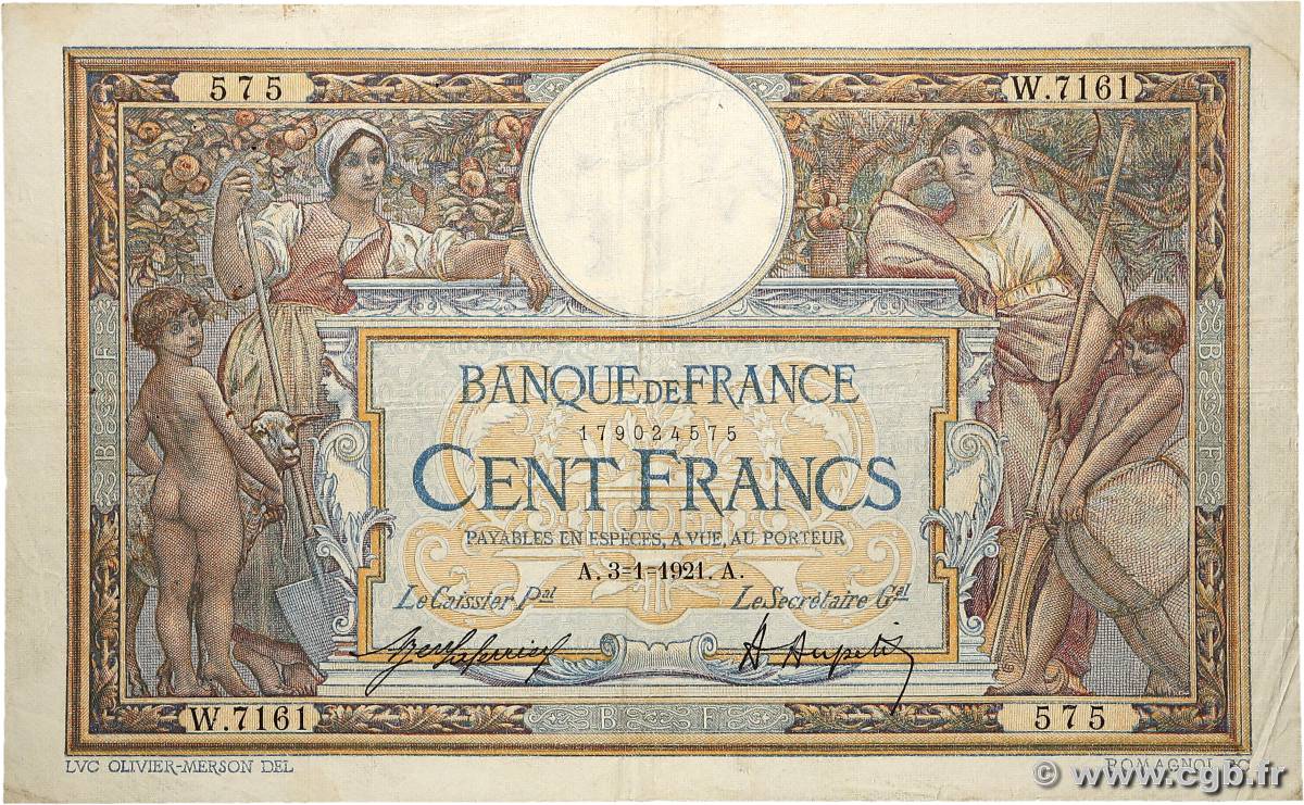 100 Francs LUC OLIVIER MERSON sans LOM FRANCE  1921 F.23.14 F