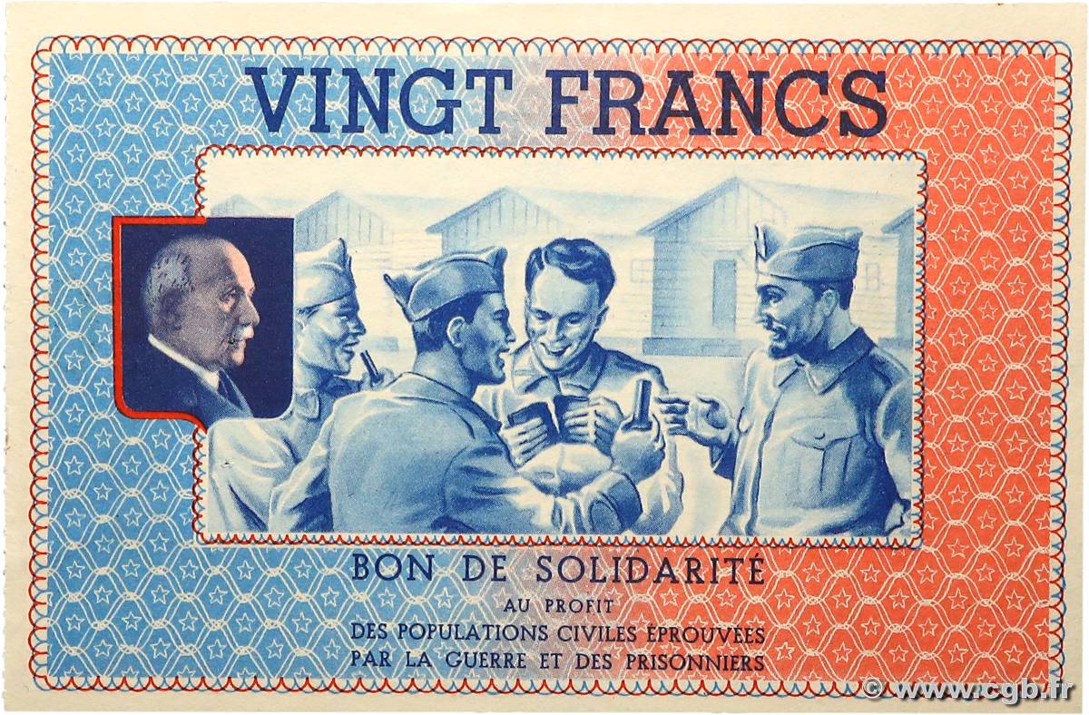 20 Francs BON DE SOLIDARITÉ FRANCE régionalisme et divers  1945 KL.08C3 pr.SPL
