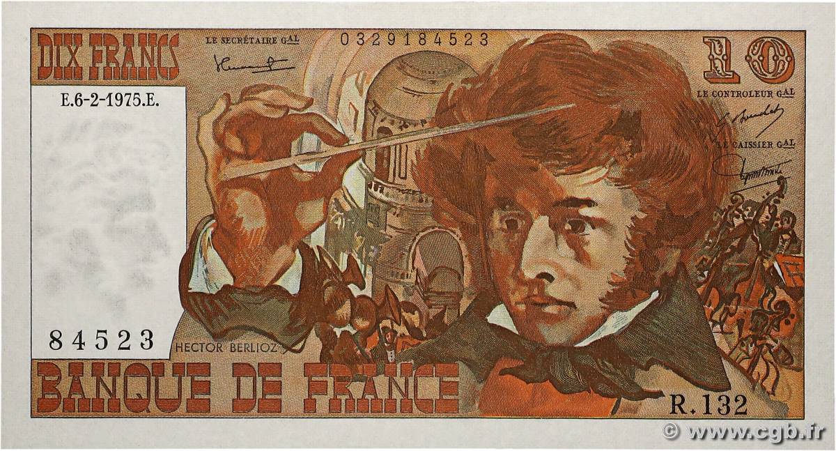 10 Francs BERLIOZ FRANCE  1975 F.63.08 UNC