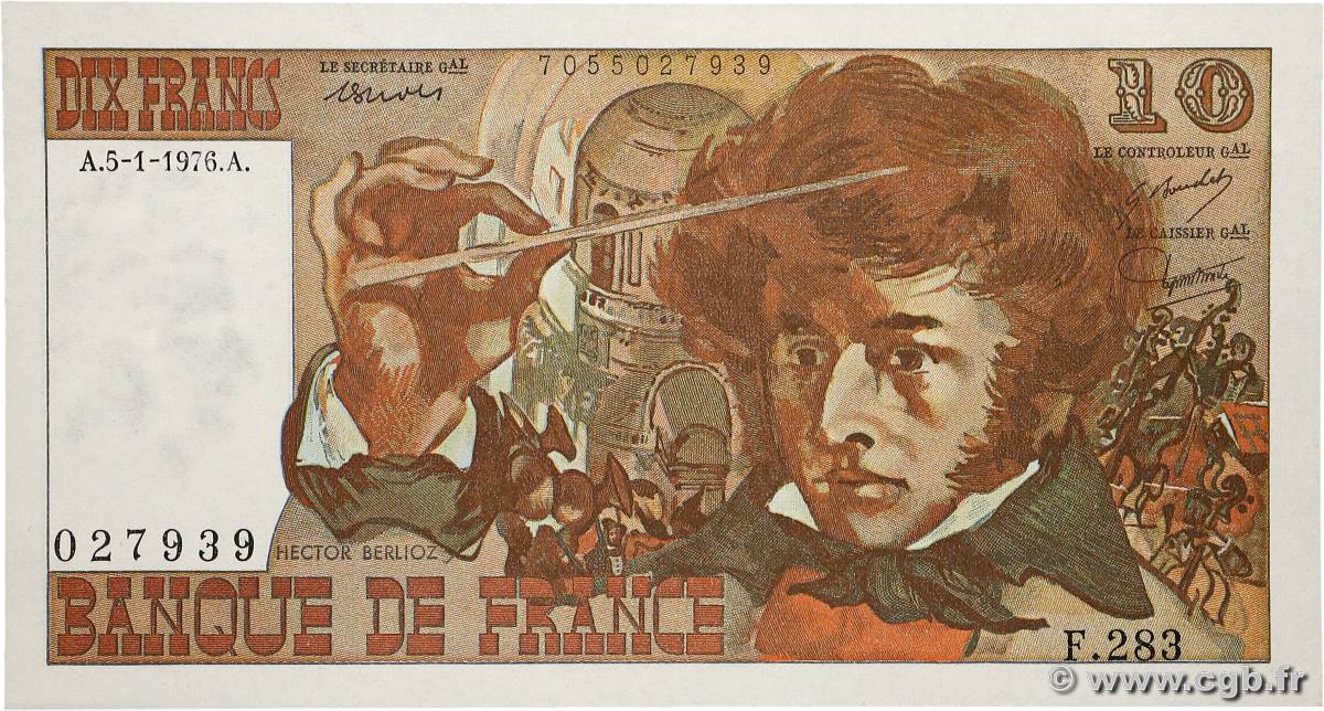 10 Francs BERLIOZ FRANCE  1976 F.63.17-283 UNC-