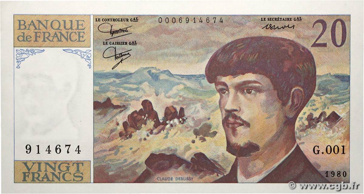 20 Francs DEBUSSY FRANCE  1980 F.66.01 UNC