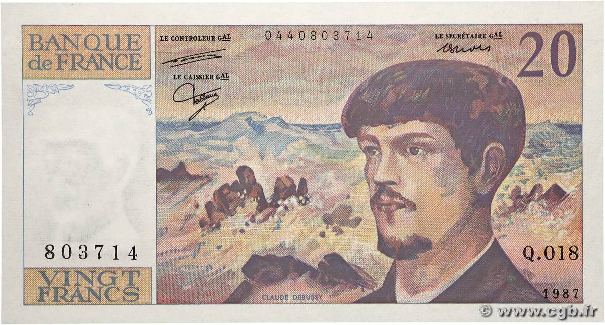 20 Francs DEBUSSY FRANCE  1987 F.66.08 AU
