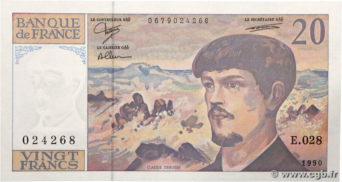 20 Francs DEBUSSY à fil de sécurité FRANCE  1990 F.66bis.01 UNC