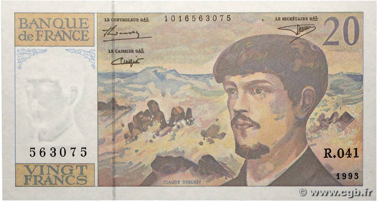 20 Francs DEBUSSY à fil de sécurité FRANCE  1993 F.66bis.05 UNC-