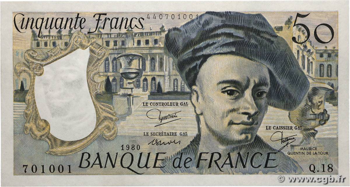 50 Francs QUENTIN DE LA TOUR FRANCE  1980 F.67.06 UNC-