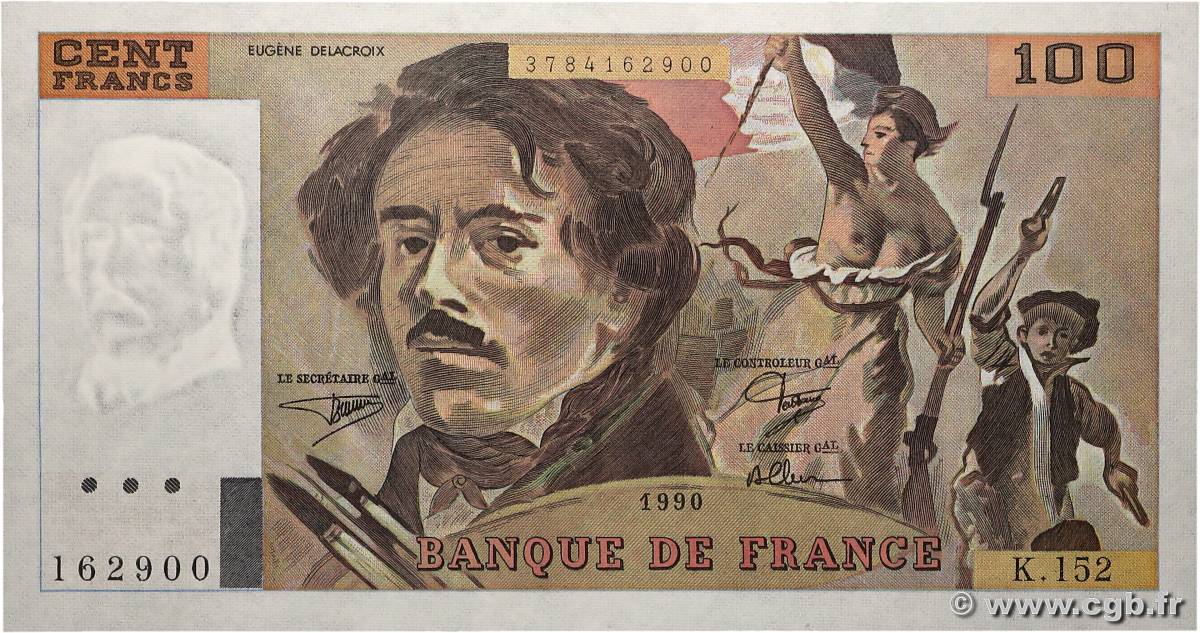 100 Francs DELACROIX imprimé en continu FRANCE  1990 F.69bis.02a UNC