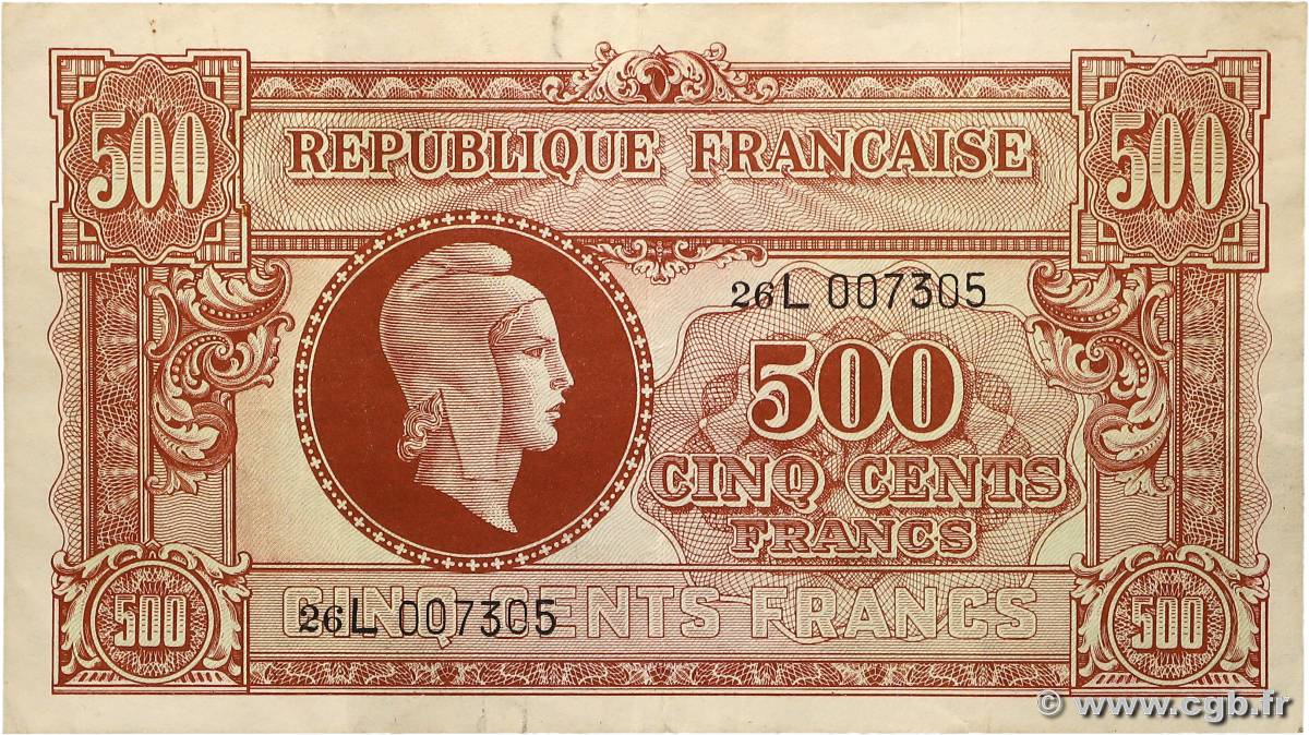 500 Francs MARIANNE fabrication anglaise FRANCE  1945 VF.11.01 VF