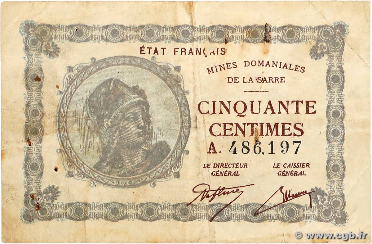 50 Centimes MINES DOMANIALES DE LA SARRE FRANCE  1920 VF.50.01 F