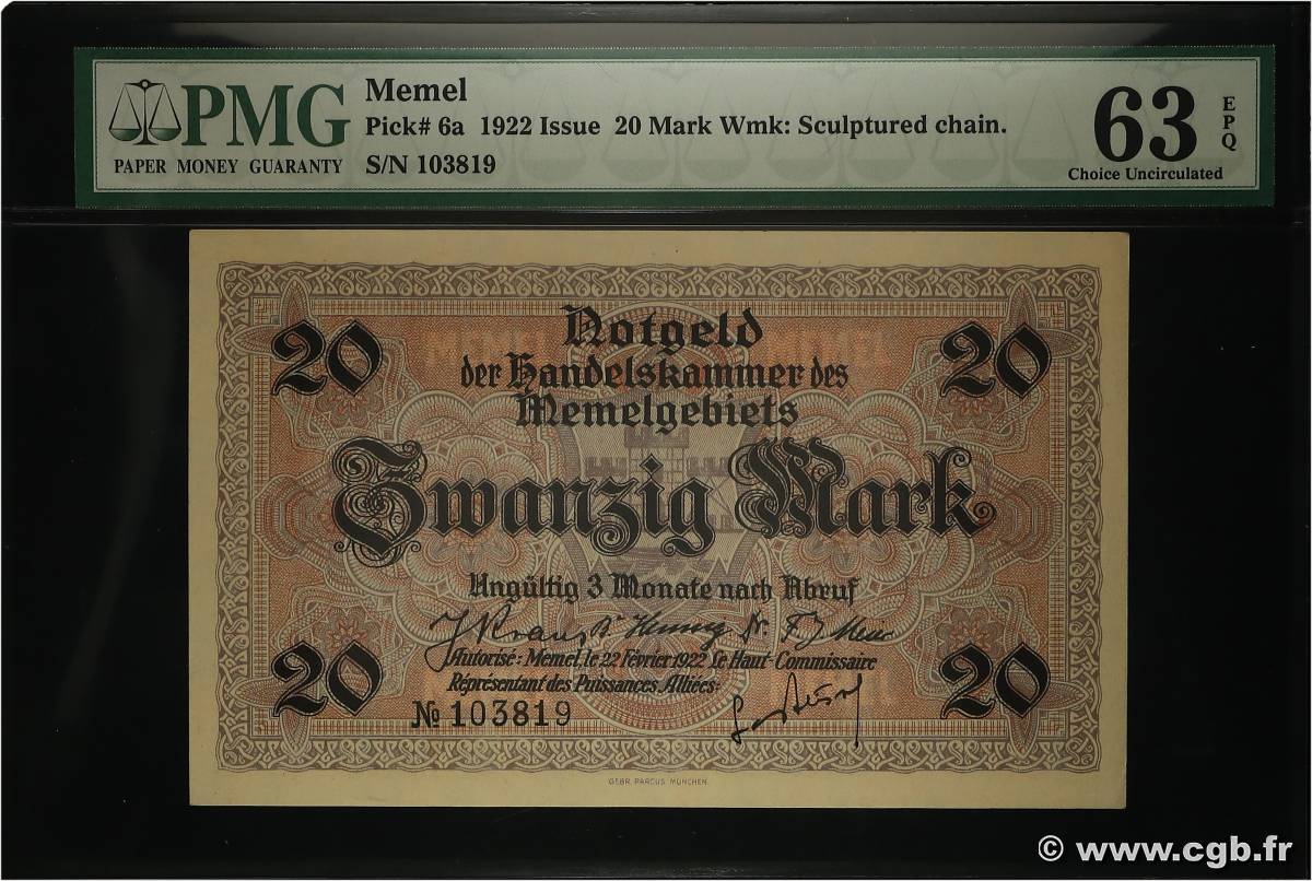 20 Mark MEMEL  1922 P.06a pr.NEUF