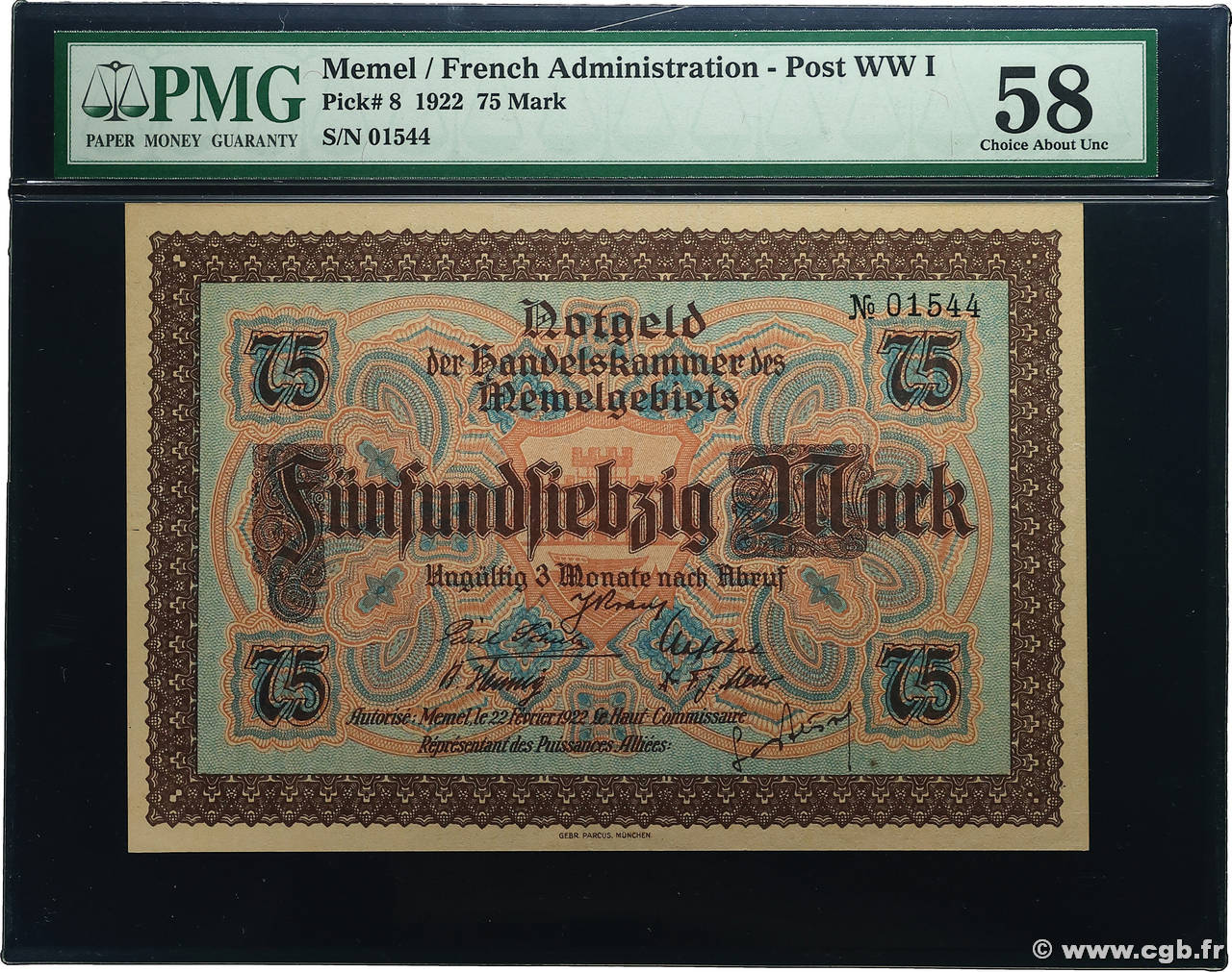 75 Mark MEMEL  1922 P.08 SPL