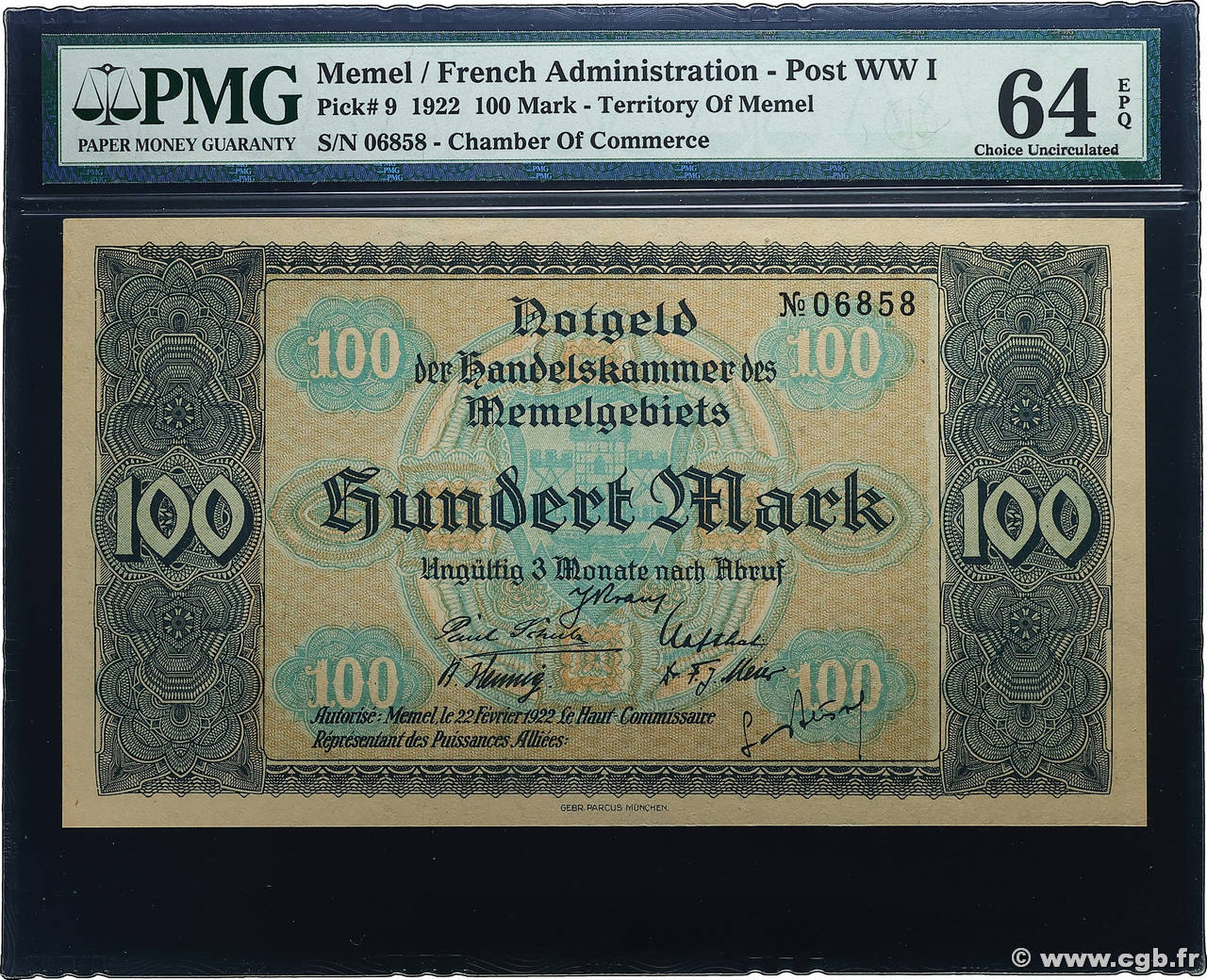 100 Mark MEMEL  1922 P.09 pr.NEUF