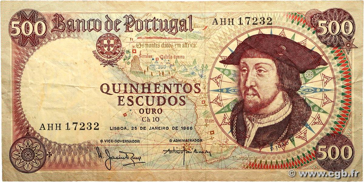 500 Escudos PORTUGAL  1966 P.170a TB