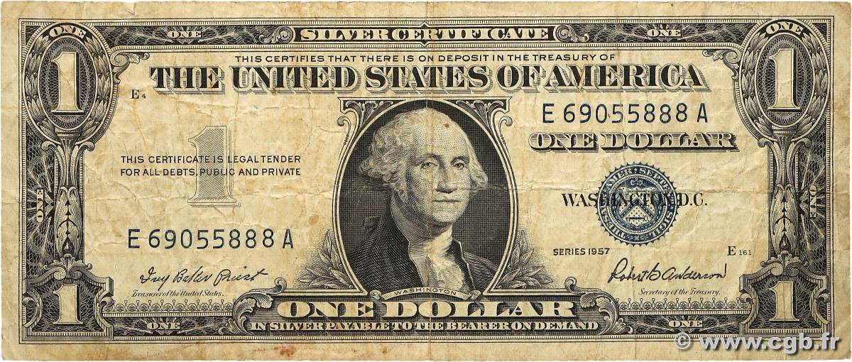 1 Dollar ÉTATS-UNIS D AMÉRIQUE  1957 P.419 B+