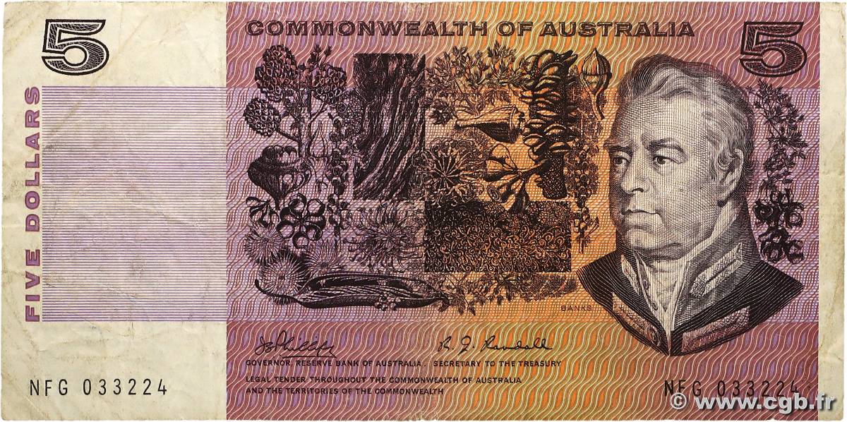 5 Dollars AUSTRALIA  1969 P.39b F-