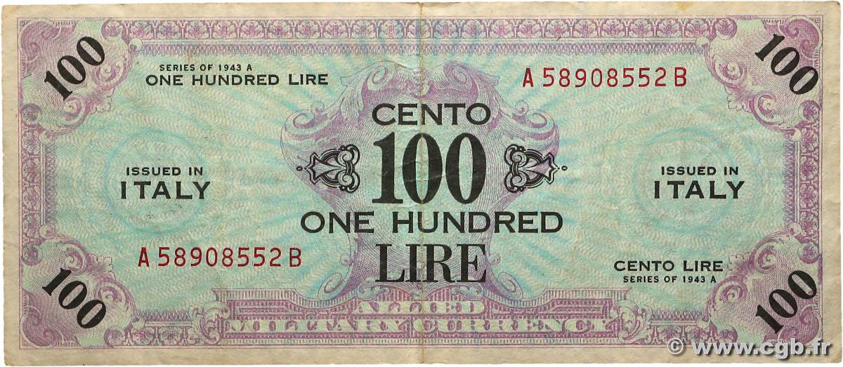 100 Lires ITALIE  1943 PM.21b TTB