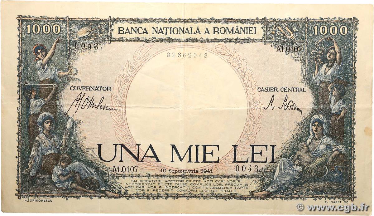 1000 Lei ROUMANIE  1941 P.052a TTB