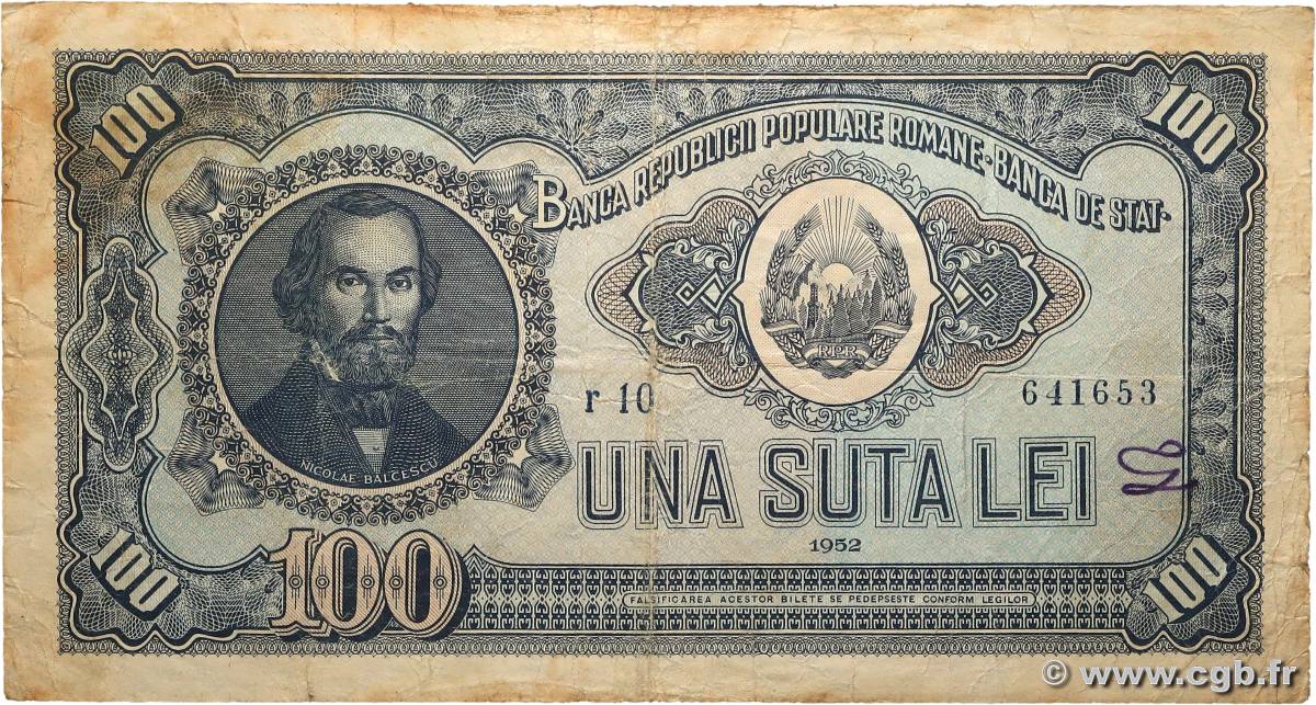 100 Lei ROUMANIE  1952 P.090b B+