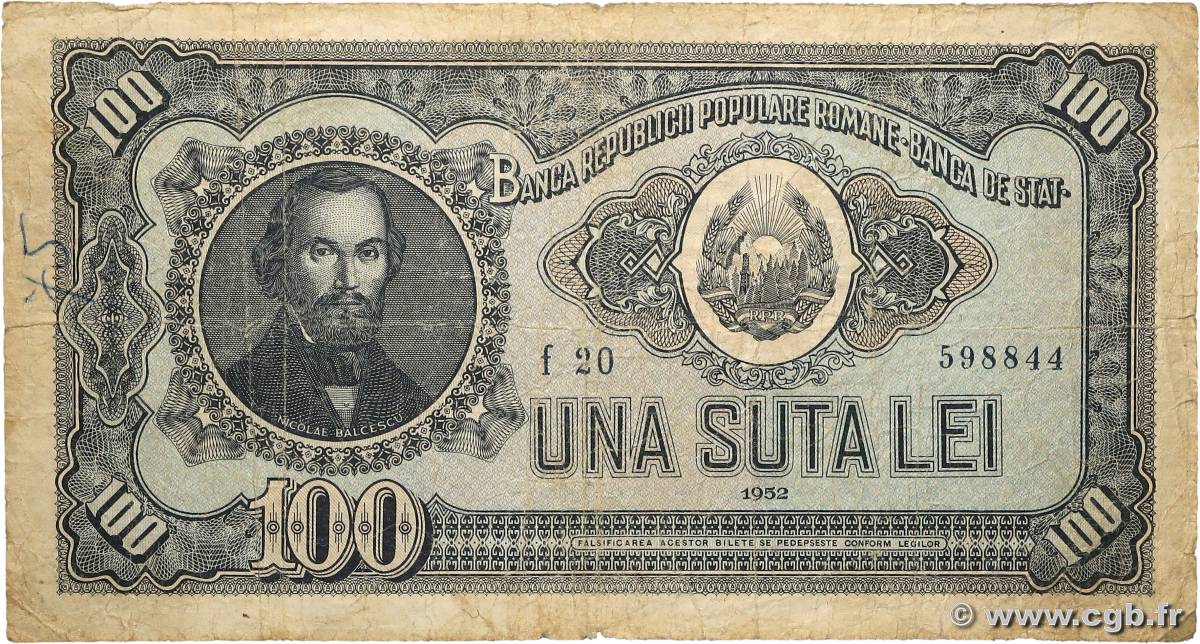 100 Lei ROUMANIE  1952 P.090b B