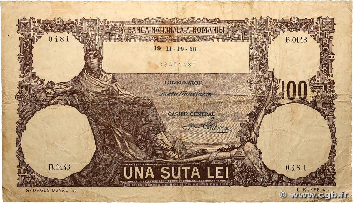 100 Lei ROUMANIE  1940 P.050a B+