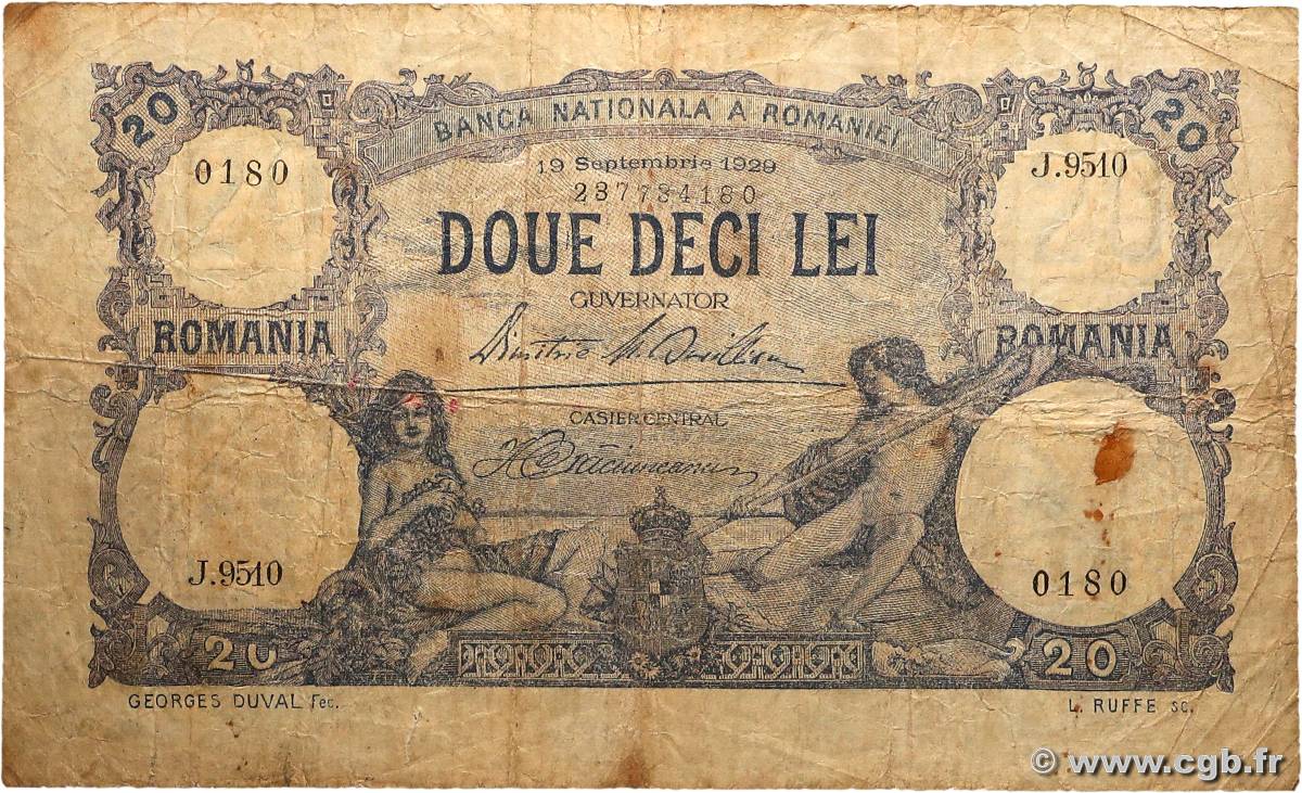 20 Lei ROUMANIE  1929 P.030 B+