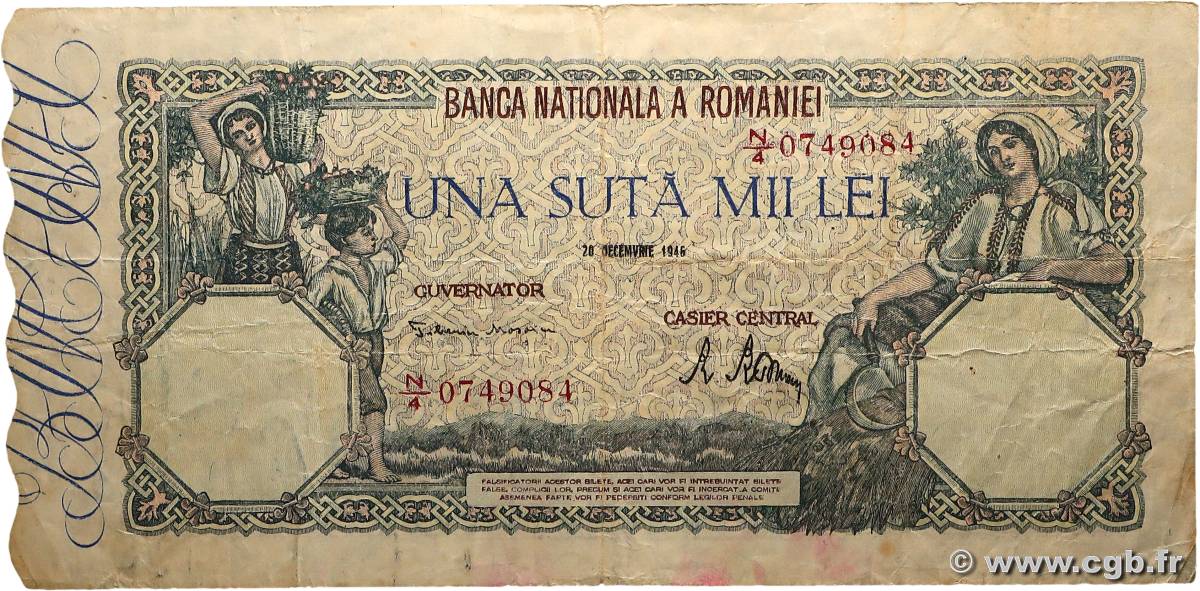 100000 Lei ROUMANIE  1946 P.058a TB+