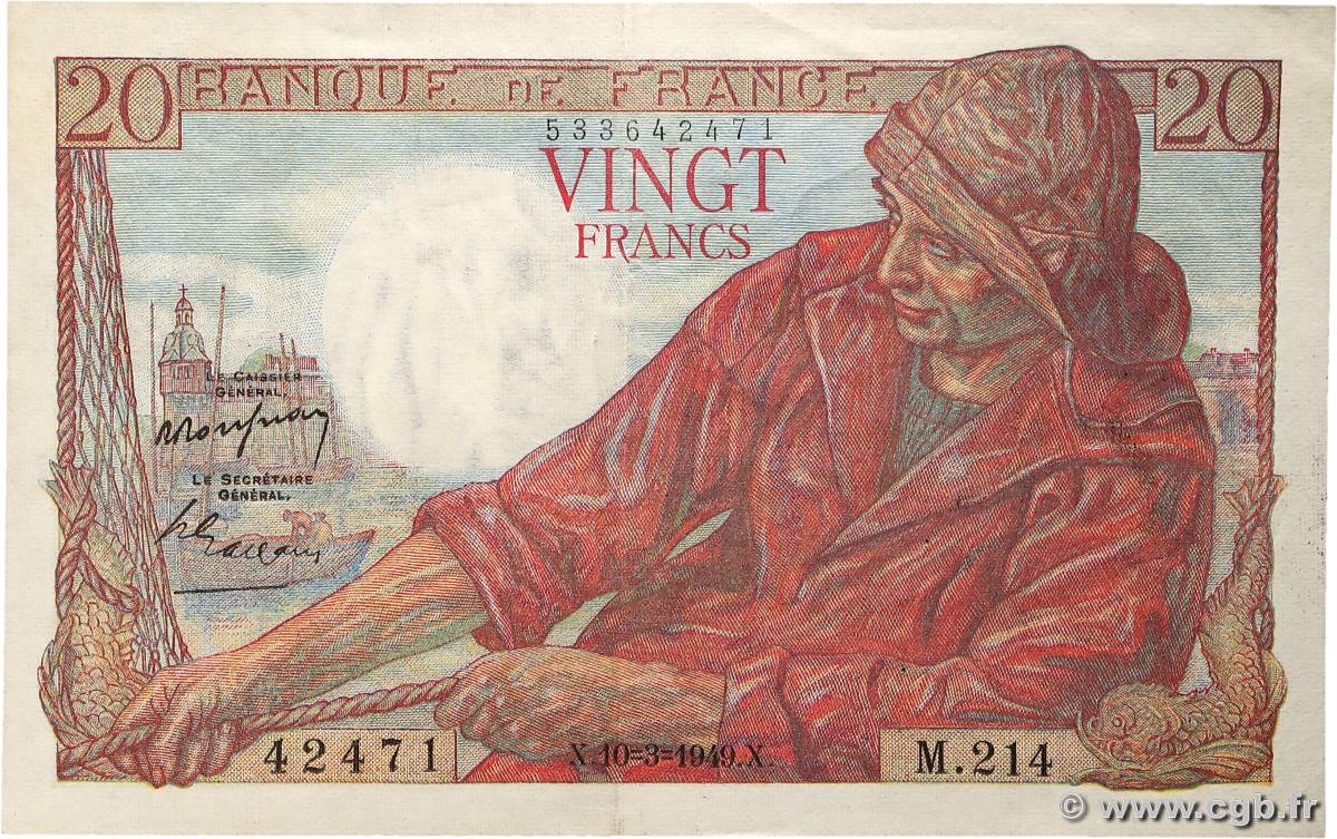 20 Francs PÊCHEUR FRANCE  1949 F.13.14 SUP+