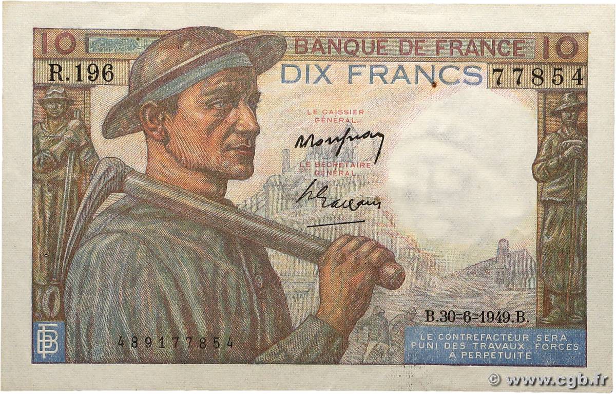 10 Francs MINEUR FRANCE  1949 F.08.22 SUP+