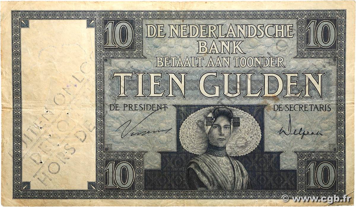 10 Gulden Annulé PAYS-BAS  1931 P.043c TB